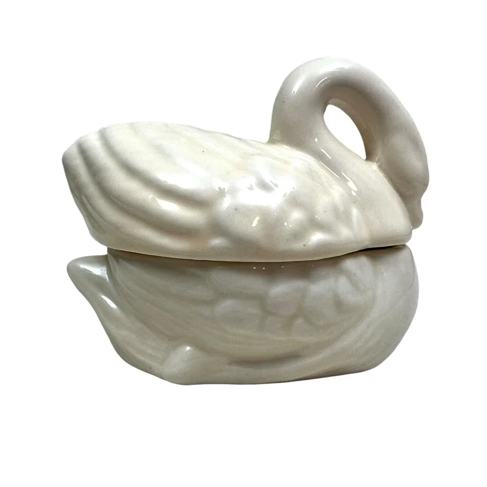 Vintage Loomco Swan Ceramic Porcelain Trinket Figurine 3 in High